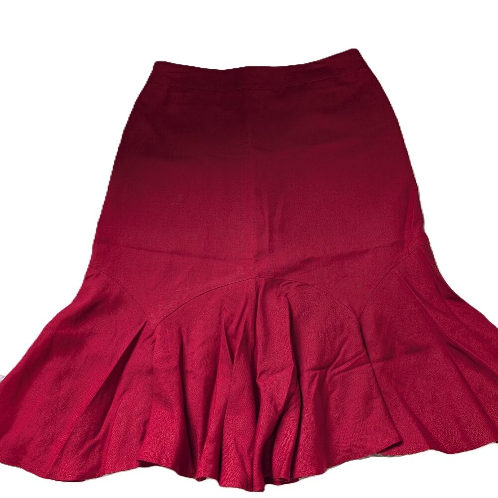 Jessica Red Linen Blend Skirt Fit And Flare Size 8 Office Classic Vintage